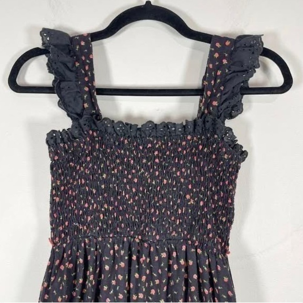 VTG Candi Jones Cotton Dress Black Red Roses Ruffles Romantic Cottage Whimsigoth